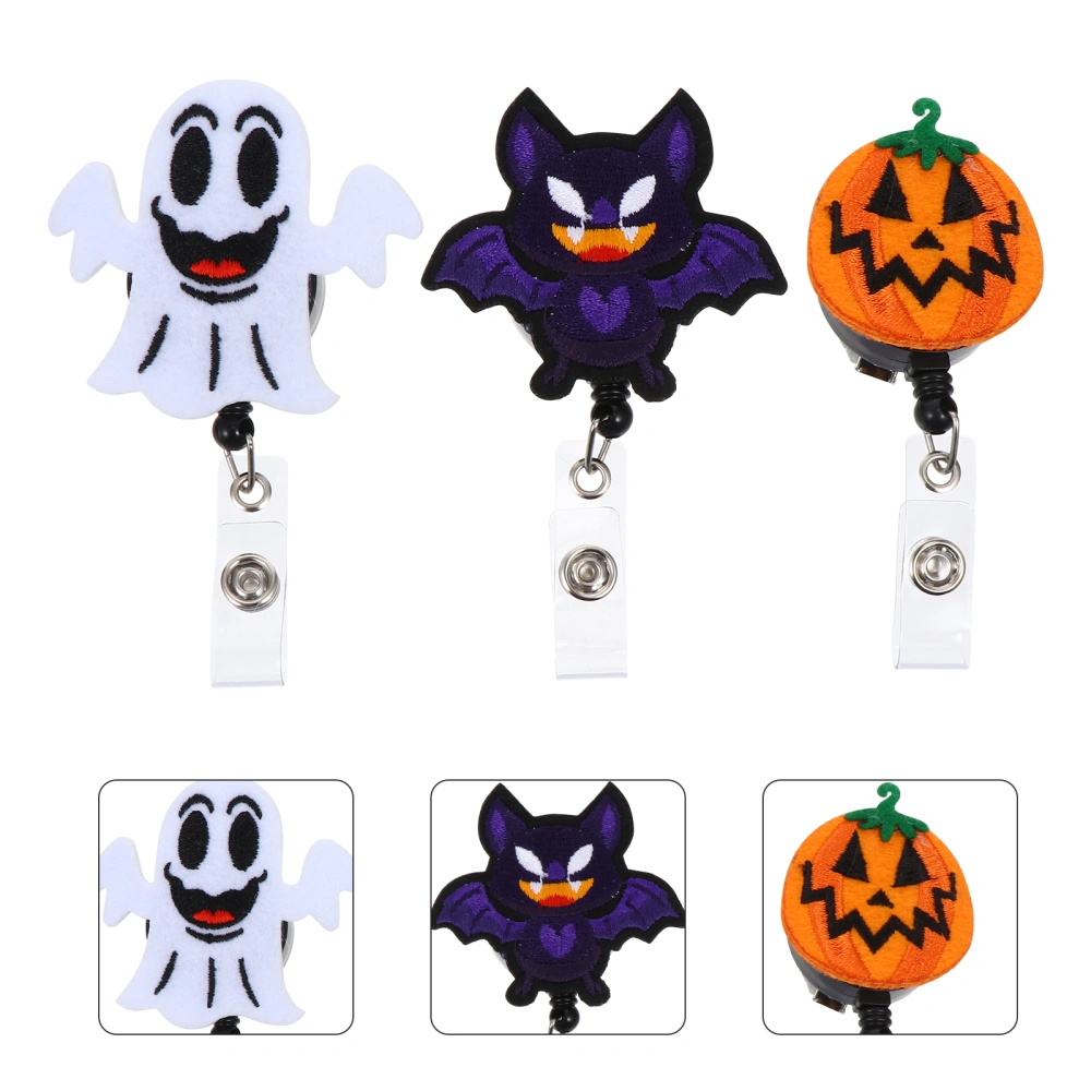 3Pcs Halloween Gifts Felt Badges Reels ID Car Holder Key Rings (Assorted Color)