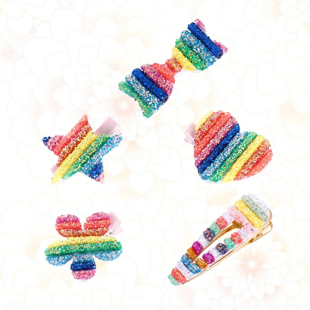 5pcs Rainbow Hairpins Glitter Duck Bill Hair Clip Barrettes Hair Jewelry for Women Girls (Mixed Style)