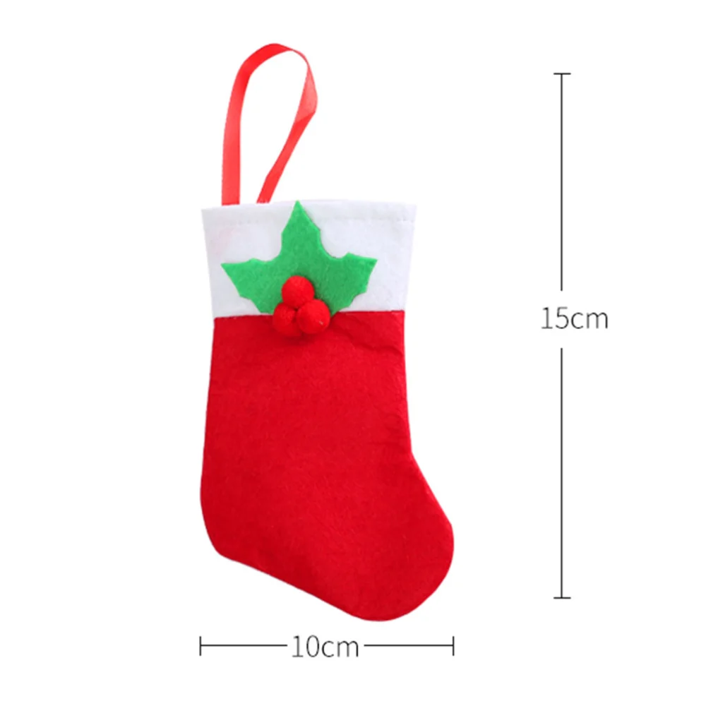 6 Pcs Red Christmas Socks Leaves Pattern Knives Forks Pouch Tableware Holder Bags Cutlery Bags Delicate Silverware Storage Bags Christmas Supplies