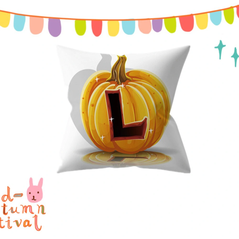 Halloween Throw Pillow Case Square Letter Pumpkin Pattern Cushion Cover for Sofa Car (Letter L)