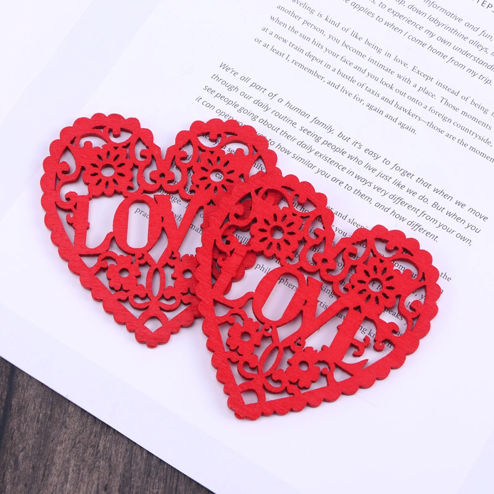 10 Pcs Heart Wooden Decoration Crafts Hanging Pendant Ornament Cutout Red Love Heart Slices Discs for Wedding Valentine's Day DIY