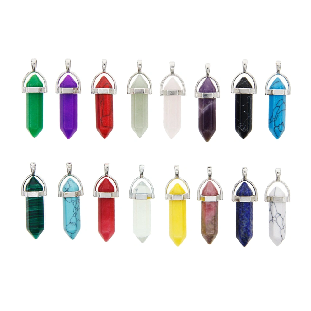 16pcs Hexagonal Column Crystal Charms Pendants Natural Jewelry Accessory for DIY Making Necklace without Chain (One Package 16 Pieces)