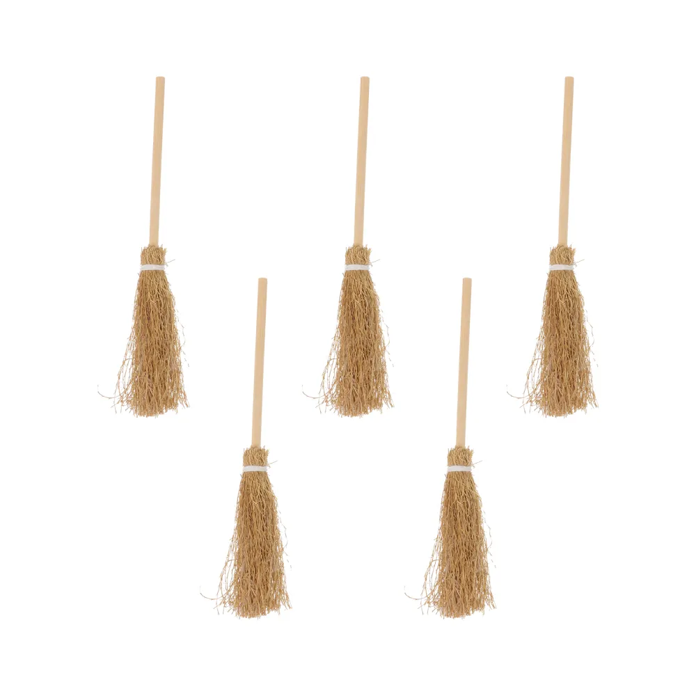 5pcs Witch Broom Ornament Costume Prop Halloween Performance Prop (Khaki)