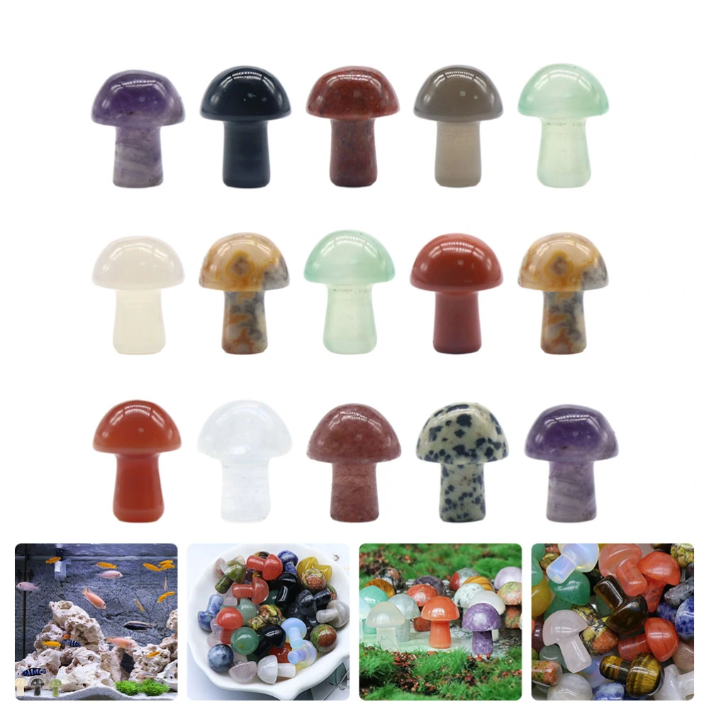 15Pcs  Mushroom Figurines Gemstone Mushroom Sculptures Flowerpot Mushroom Charms