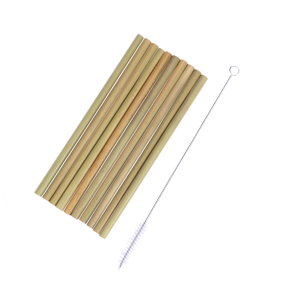 11PCS 19.5CM Natural Bamboo Straw Environmentally Friendly Biodegradable Reusable Kids and Adults (Bamboo Straw*10 + Brush*1)