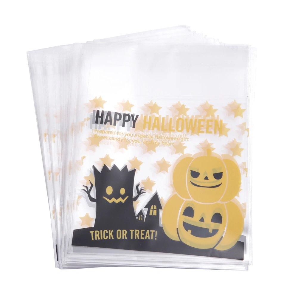 100pcs Halloween Plastic Bags Self-adhesive Pouch Packaging Bag for Candy Cookie Pastry (Monster Tree)