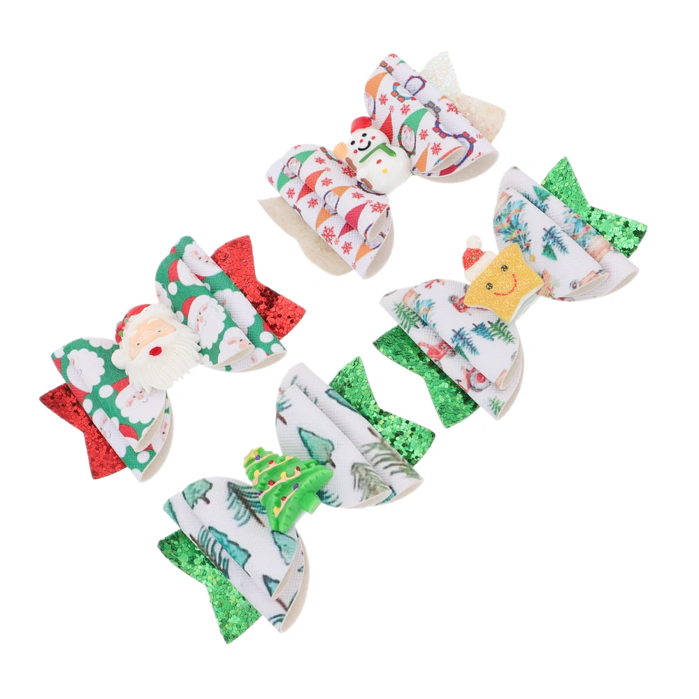 4pcs Christmas Kids Headdress Christmas Barrettes Christmas Bow Knot Hairpins