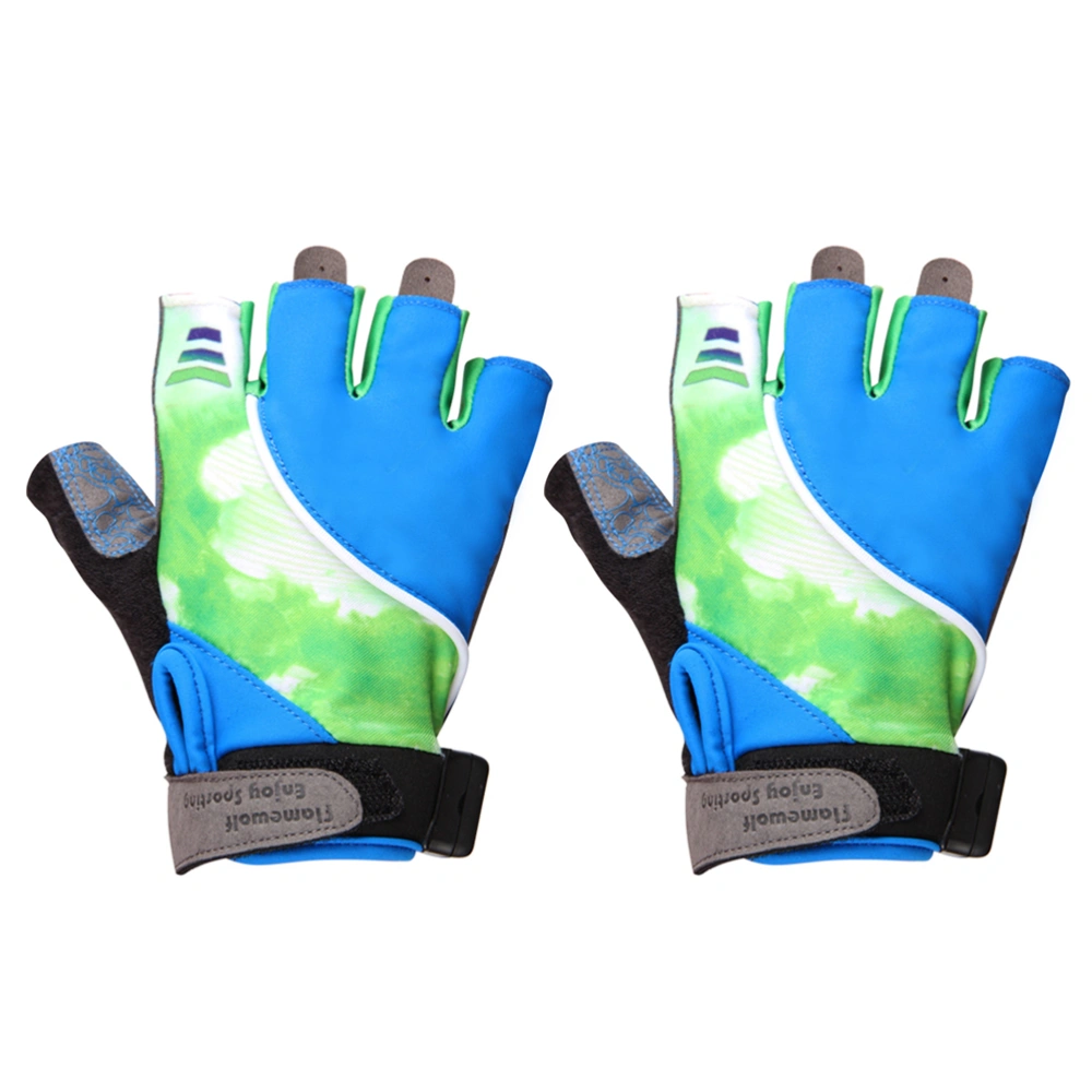 1 Pair LED Biking Gloves Shockproof Breathable Sports Gloves Outdoor Riding Half Finger Gloves for Men Male - Blue + Green (M Size)