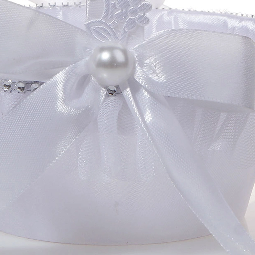 Bride Bowknot Flower Basket Pearl Crystal Children Basket Wedding Party Basket (White)