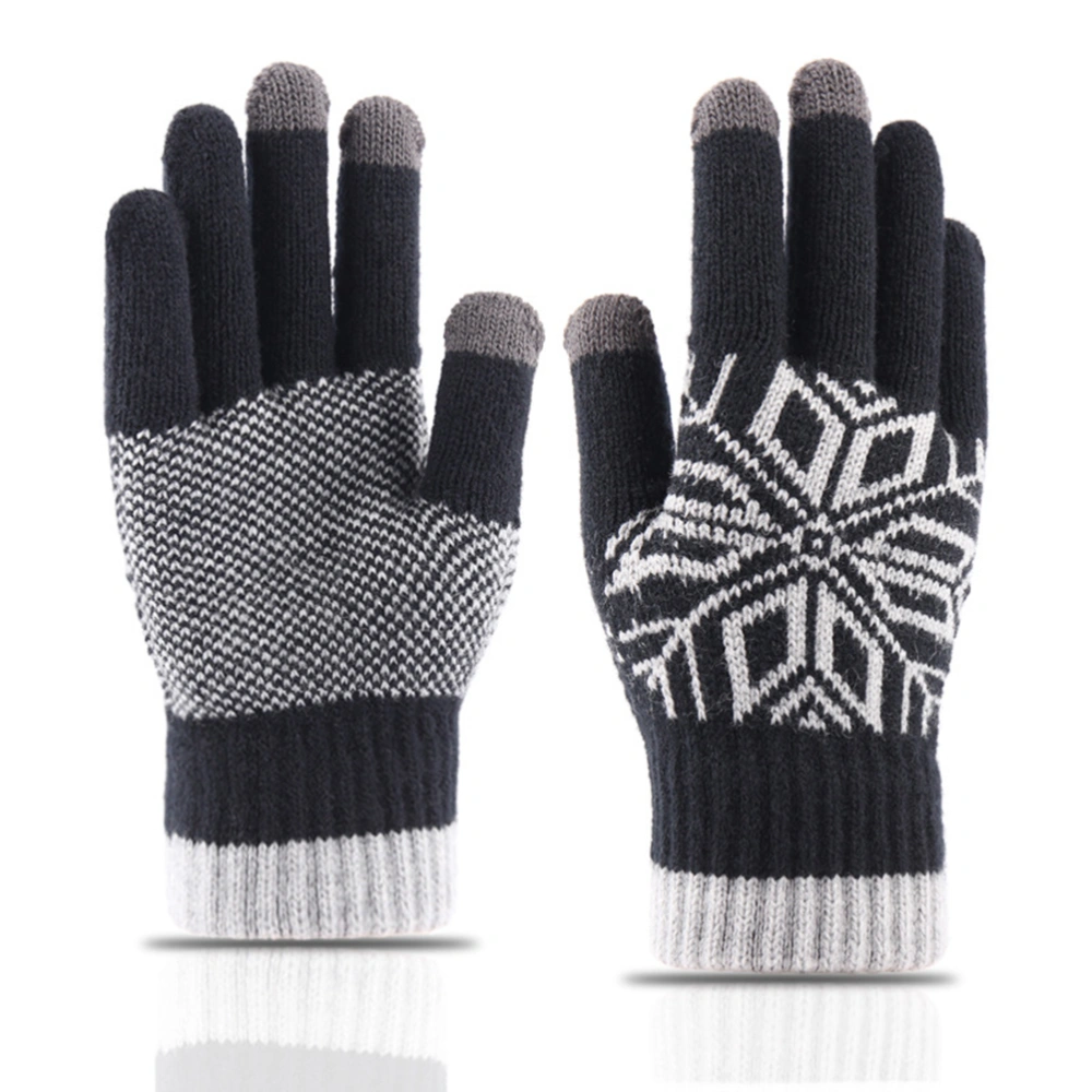 1 Pair Thicken Screen Touch Gloves Knitted Warm Gloves Windproof Winter Gloves for Outdoor Men (Black)