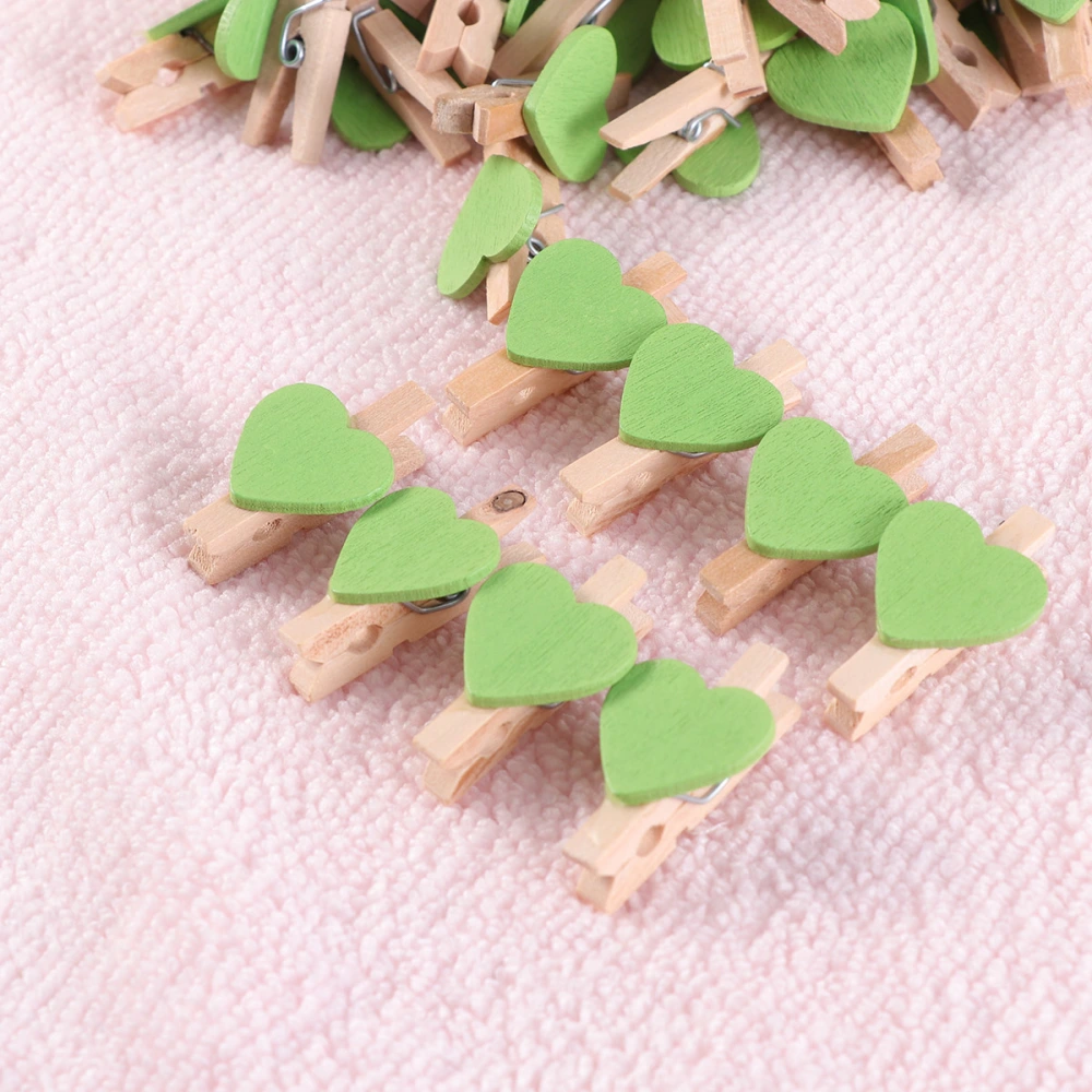 50pcs Love Wood Clips Beautiful Small Fixation Clips for Photo Painting (Green)