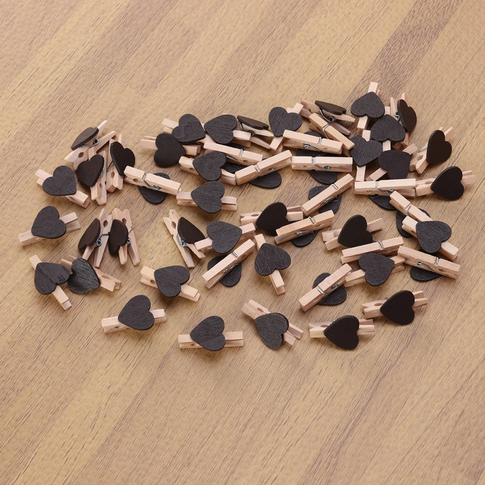 50pcs Love Wood Clips Beautiful Small Fixation Clips for Photo Painting (Coffee)