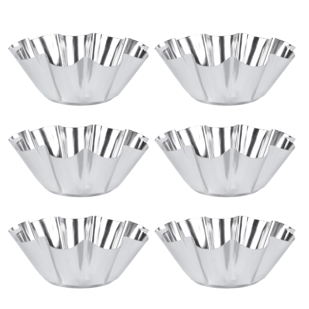 6Pcs Delicate Stainless Steel Useful Tart Pans Flower Reusable Cupcake Muffin Baking Cup Mold for Kitchen(Silver)