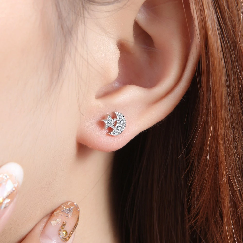 Star Moon Asymmetric Stud Earrings For Women