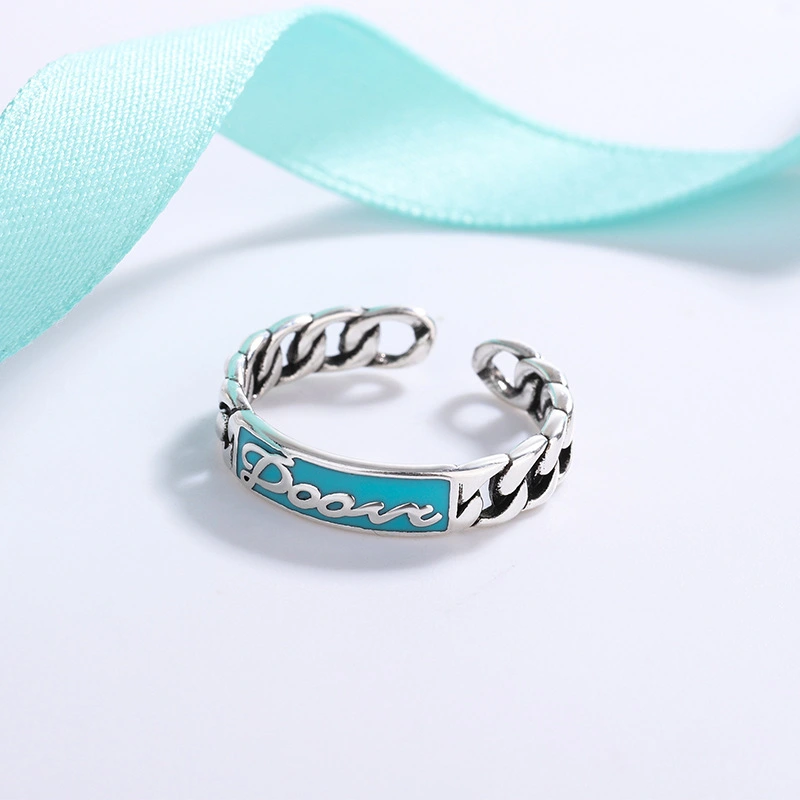 Retro Fashion Chain Color Letter Epoxy Ring