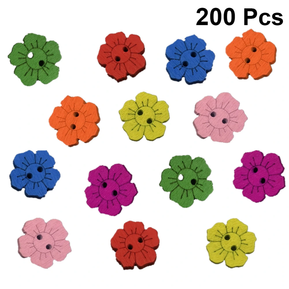 200pcs Two Holes Floral Buttons Wooden Flower Shape Buttons Kids DIY Handcraft Accessary Colorful Sewing Material for Sewing Clothes Shoes (100pcs in 1 Pack)