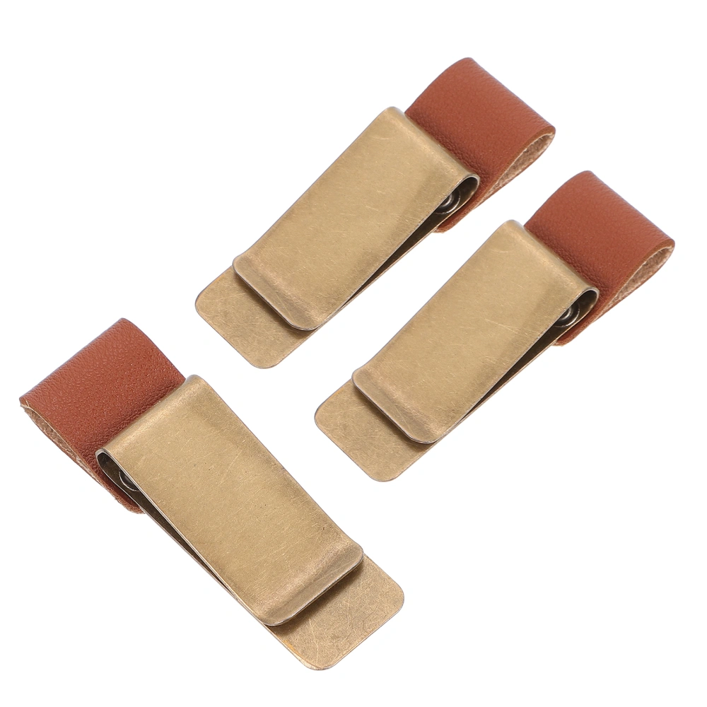 3pcs Metal File Clips Notes Clips Students Paper File Folder Stationary Leather Pen Clip