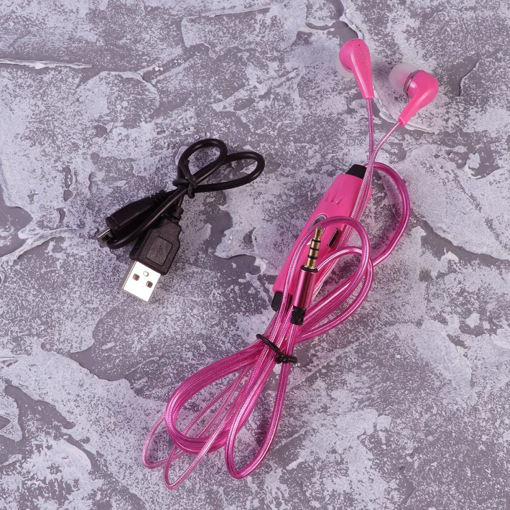 In-ear Lighting Microphone Headset Phone Cable Control Headset With 3.5mm Plug(Pink)