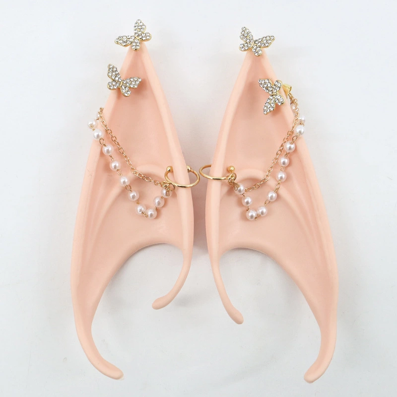 1 Pair Elf Ears Pearl Chain Elf Ears Cosplay Stage Performance Props Fairy Ears