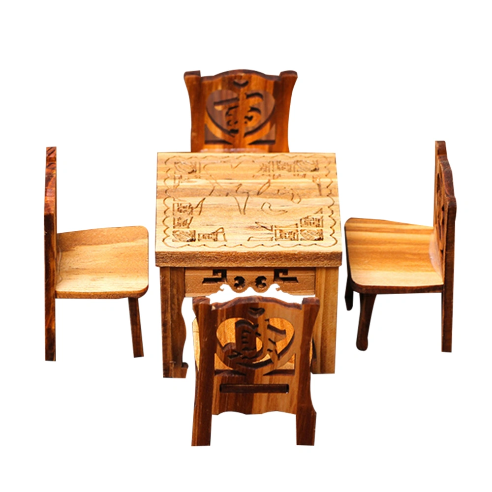 Retro Emulational Small Furniture Set Table Chair Mini Home Furnishing Decor Toys Traditional Chinese Furniture Ornaments