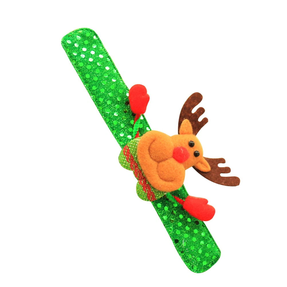 4pcs Christmas Snap Bracelet Paillette Cartoon Wristband Patting Hand Band Party Favor Funny Gift for Children Kids (Random Color)