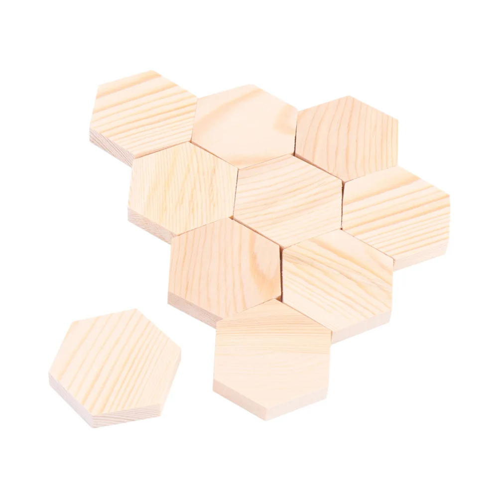 10PCS Wooden Plank Polygonal Wood Block Hexagon Profiled Solid Wood Block Manual DIY Special-shaped Wooden Boards for Crafts Making Size 1