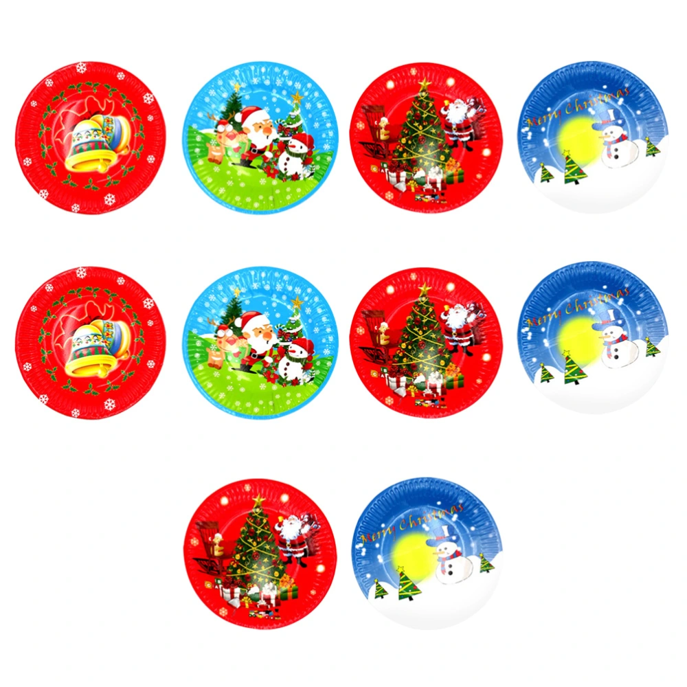 10pcs Christmas Party Disposable Plates Cartoon Paper Plate Tableware for Banquet Dinner (Random Pattern)