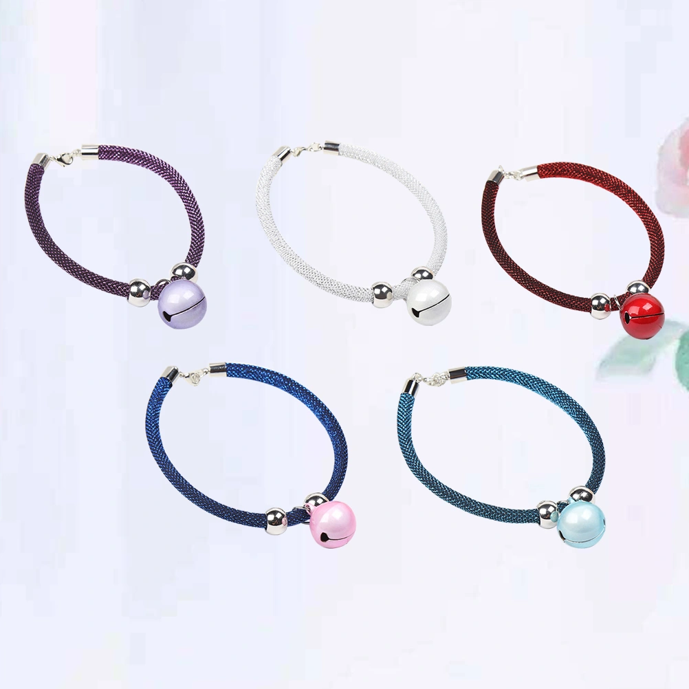 5Pcs 30CM Pet Bell Delicate Pet Puppy Bell Collars Pet Suplies (Silver Red Blue Purple Sky-blue 1 Each)