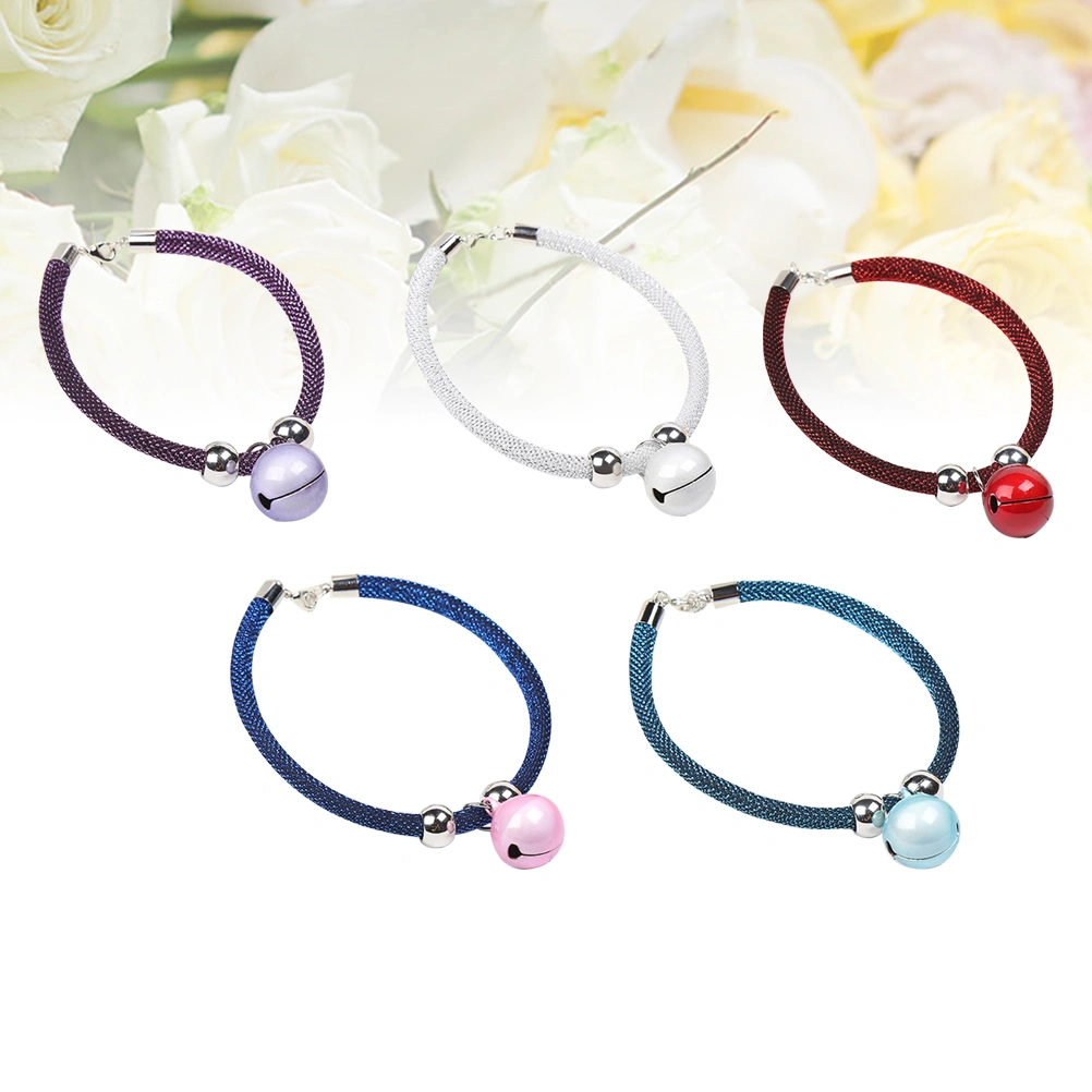 5Pcs 30CM Pet Bell Delicate Pet Puppy Bell Collars Pet Suplies (Silver Red Blue Purple Sky-blue 1 Each)
