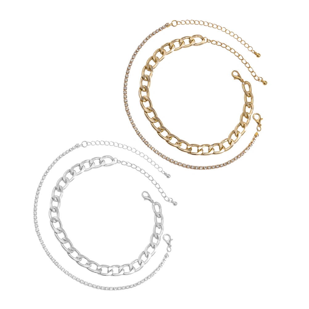 4pcs Metal Anklets Diamond Encrusted Metal Anklets for Women (Golden, Silver)