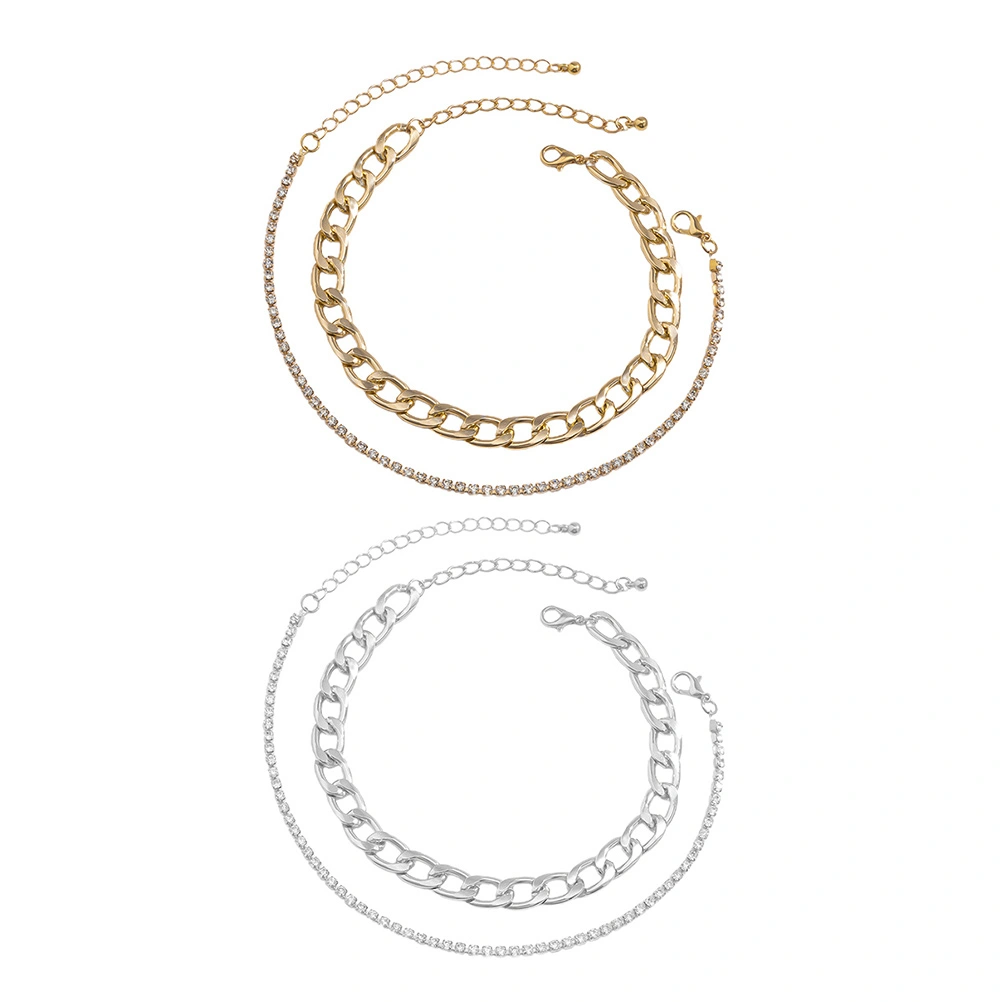 4pcs Metal Anklets Diamond Encrusted Metal Anklets for Women (Golden, Silver)