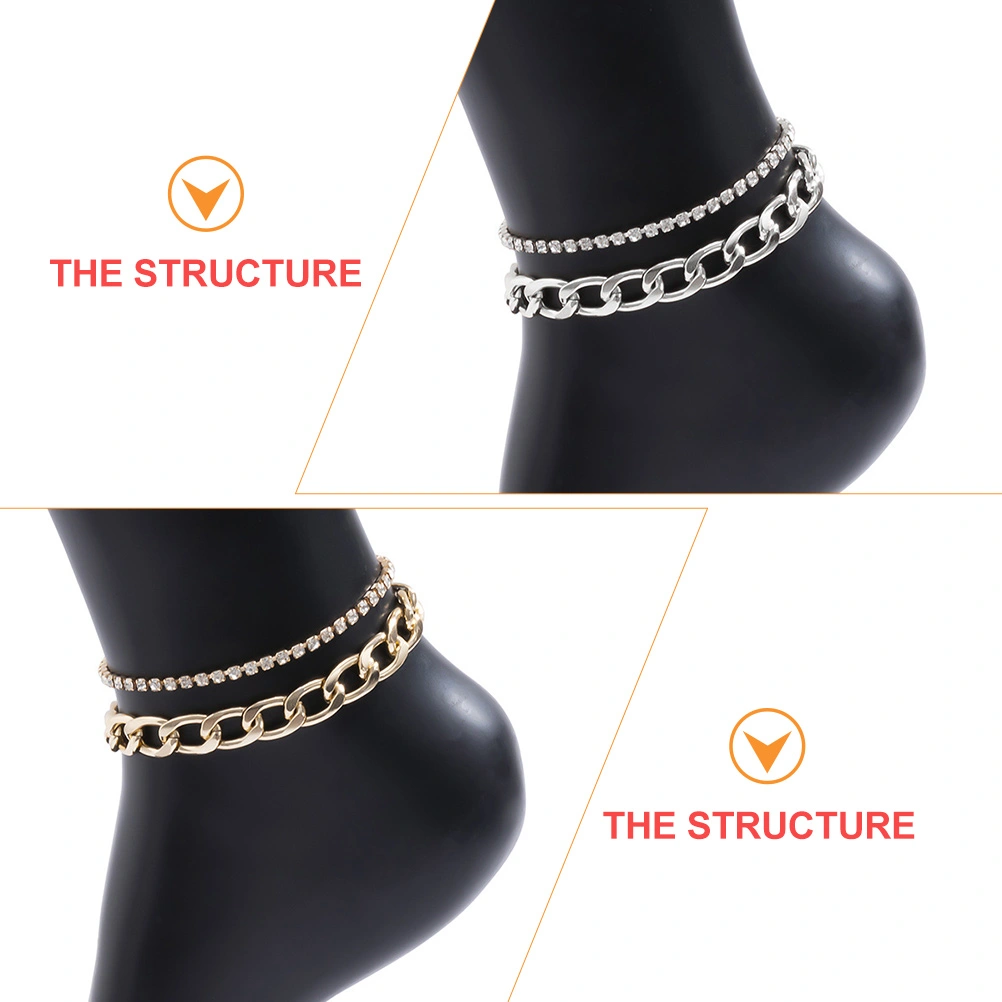 4pcs Metal Anklets Diamond Encrusted Metal Anklets for Women (Golden, Silver)