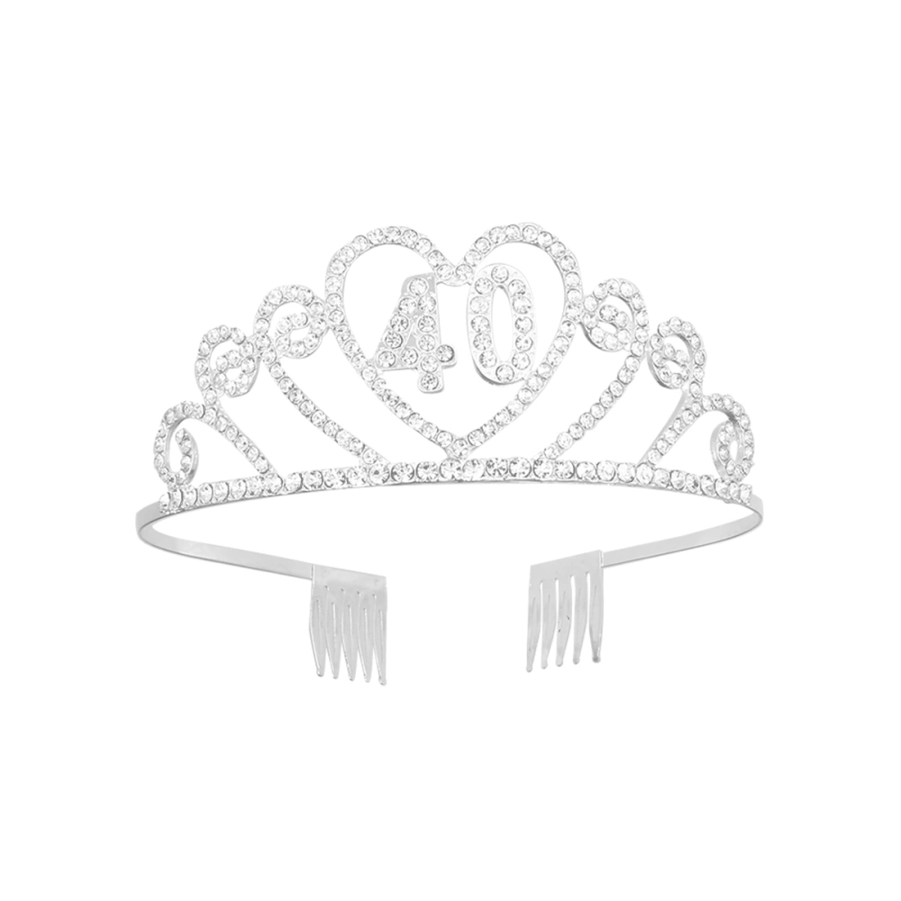 1PC Crown Hollow Alloy Rhinestone Crown with Hair Comb for 40th Birthday