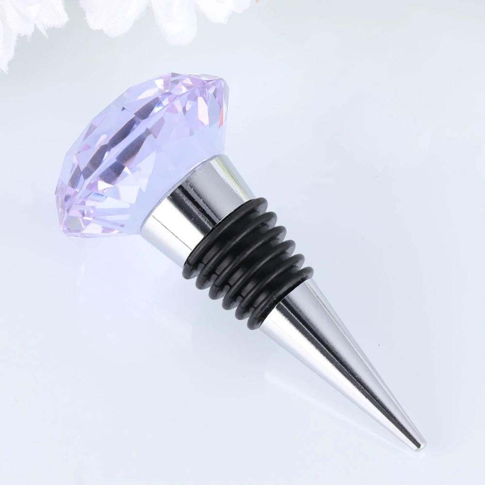 Crystal Diamond Wine Stopper Champagne Bottle Sealer Cork Metal Wine Plug Stopper Party Favors (Purple)