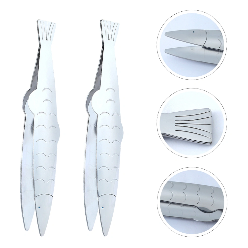 2Pcs Fish Bone Tweezers Kitchen Fish Tweezers Stainless Steel Clips Multifunctional Food Clips