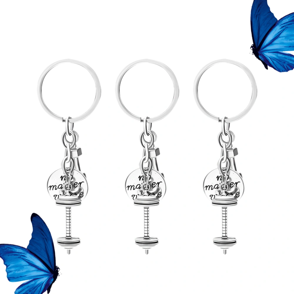 3pcs Fitness Theme Gift Keychains Fashion Key Holder Barbell Pendant Zinc Alloy Key Rings Creative Craft Ornaments 