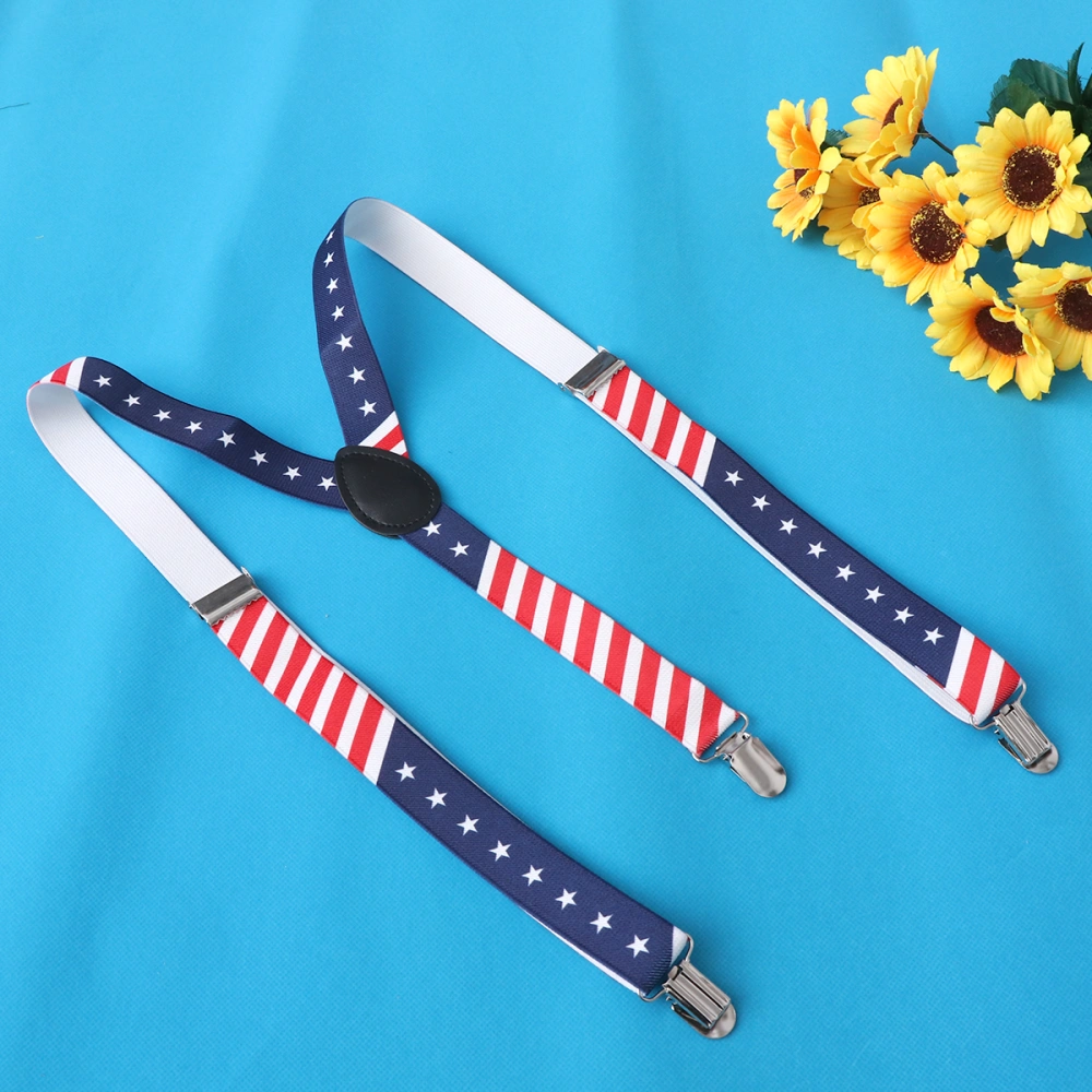 American Flag Clip-on Suspenders Adjustable Printing Elastic Y-shaped Braces for Men Women