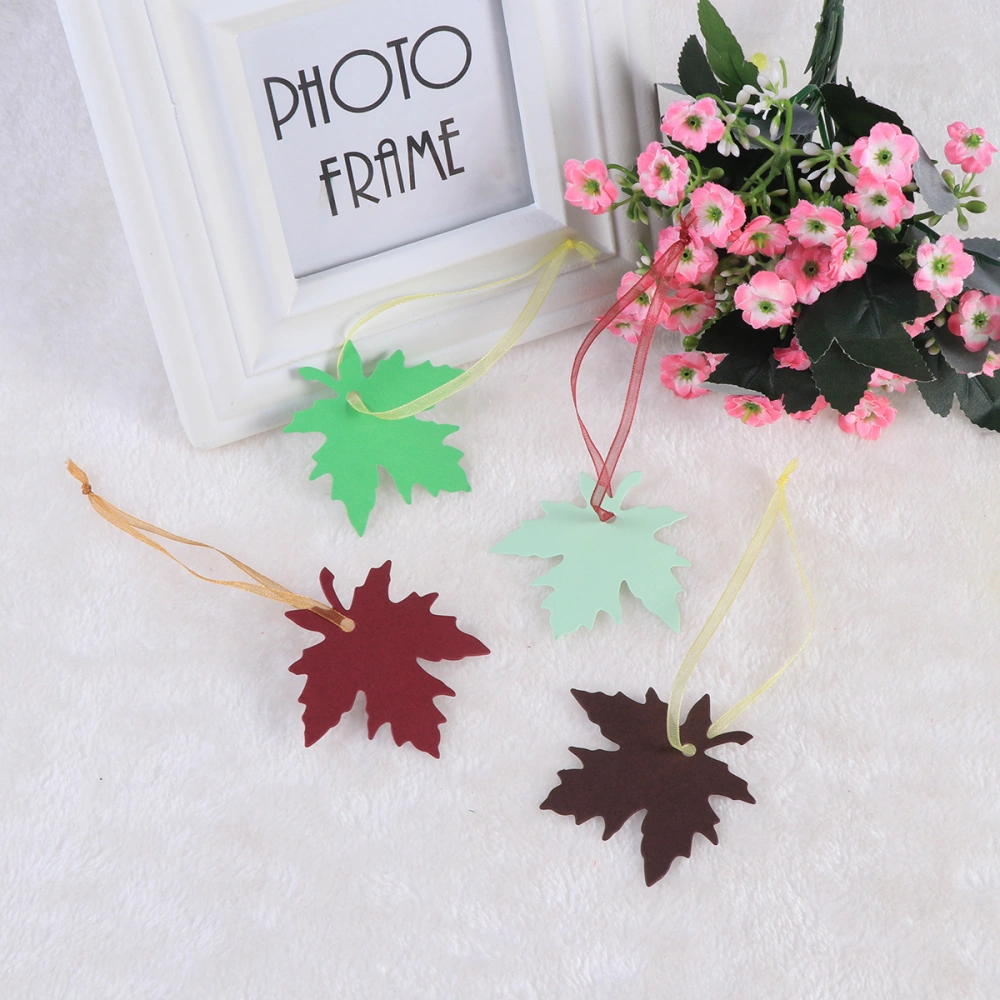 120 pcs Maple Leaf Brown Paper Drop Gift Decor Name Hanging Sign Tag With Hole Silk Ribbon for Festival Party