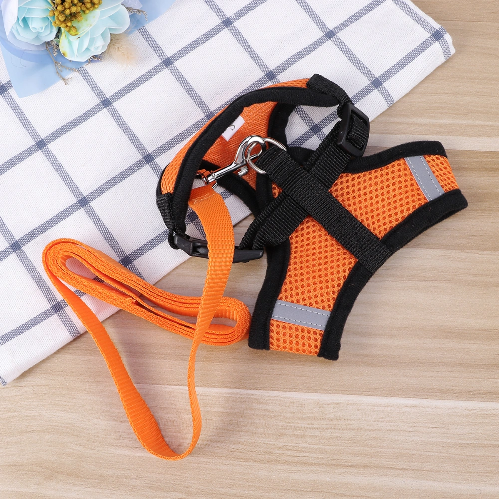 Mesh Harness with Vest Collars Chest Back Chest Strap Pet Supplies Breathable Adjustable Vest for Small Pets Puppies Cats Dogs （Size S Orange)