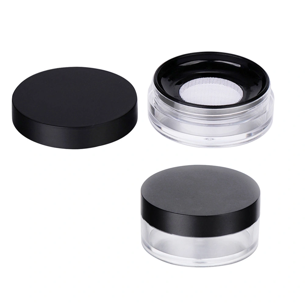 2pcs 10g Empty Powder Case Round Elastic Mesh Loose Powder Container Makeup Case (Black)