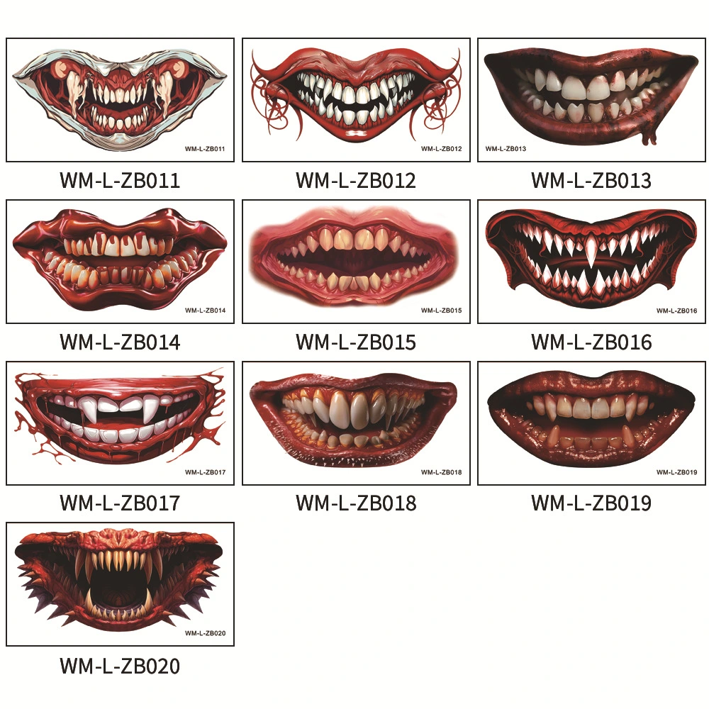 10Pcs Halloween Cosplay Temporary Tattoo Temporary Mouth Tattoos Stickers Party Favor