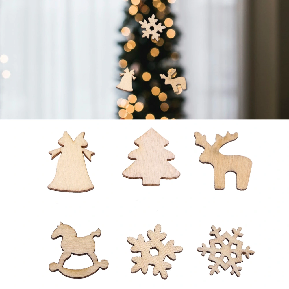 200pcs Mini Christmas Cartoon Wooden Pieces Cutouts Craft Embellishments Wood Ornament Manual Accessories for DIY Art Home Xmas Tree (Mixed Pattern)