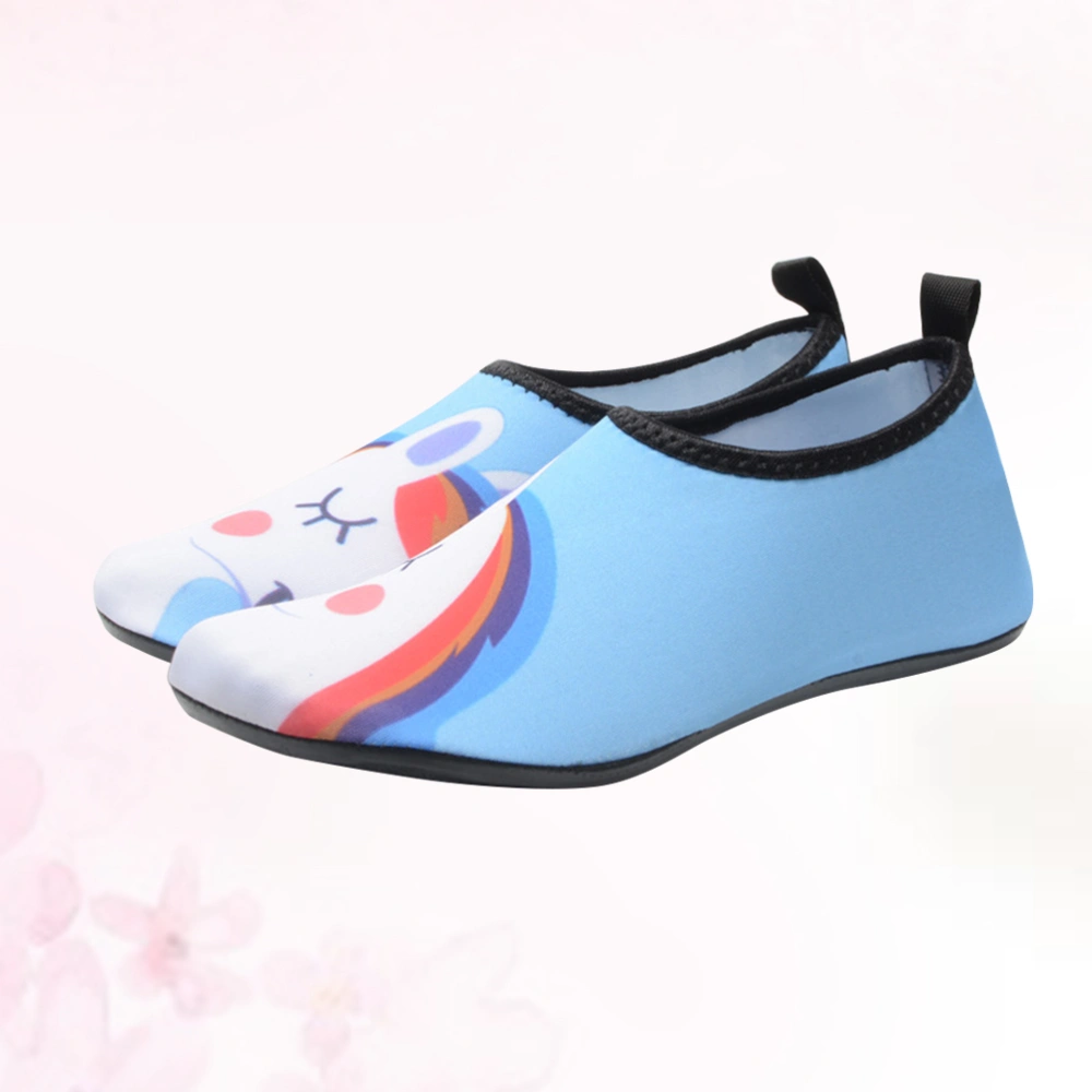 Beach Swimming Water Non-slip Socks Anti Shoes Yoga Fitness Dance Swim Surfing Diving Underwater Shoes Men Women Blue Unicorn (Size 24-25)