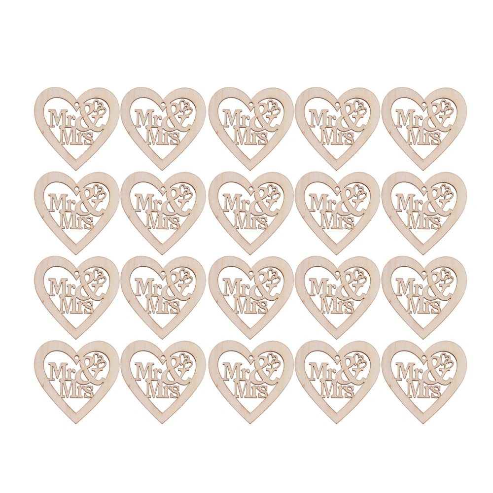 20pcs Hollow-out Hanging Pendant Wooden Love Heart Hanging Decor Chic Wedding Decorative Hanging Ornaments for Valentine's Day (Mr and Mrs Pattern)