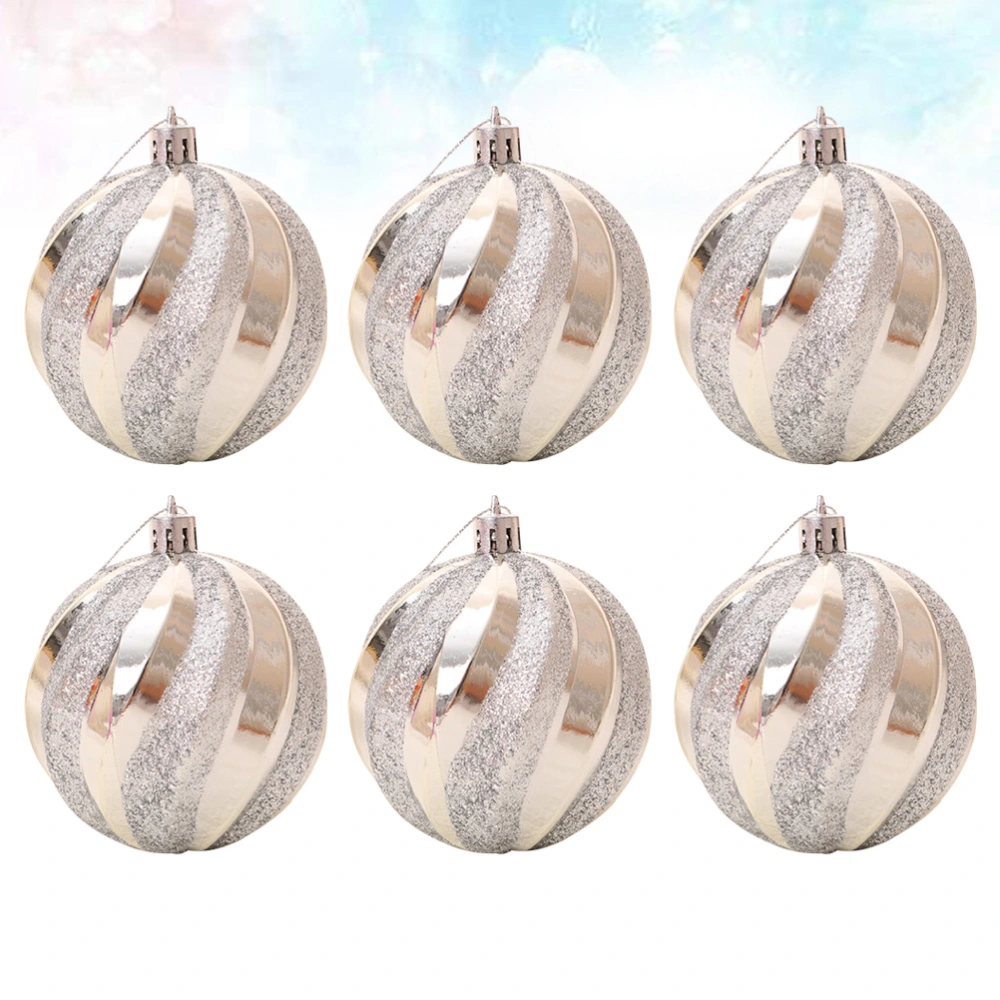 6pcs Christmas Tree Hanging Ornaments Glitter Ball Pendant Christmas Holiday Home Party Decoration (Silver)