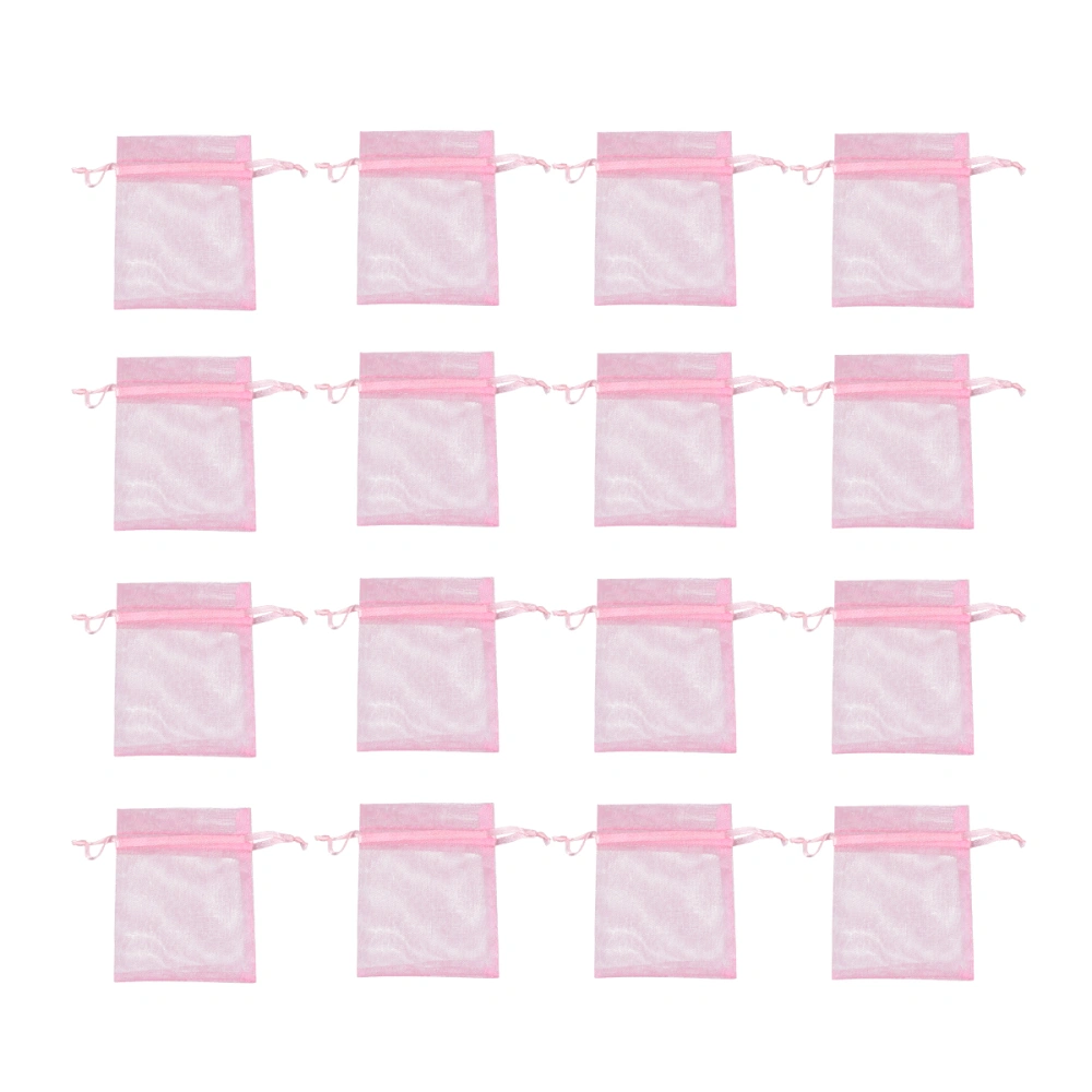 100PCS Drawstring Bags Transparent Organza Drawstring Jewelry Storage Pouches Gift Packaging Bags 7x9cm (Pink)