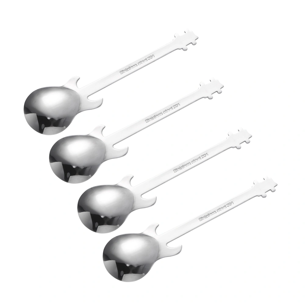 4pcs Guitar Coffee Spoon Stainless Steel Coffee Mixing Spoon Cold Drink Tea Tools Kitchen Accessories (Silver)