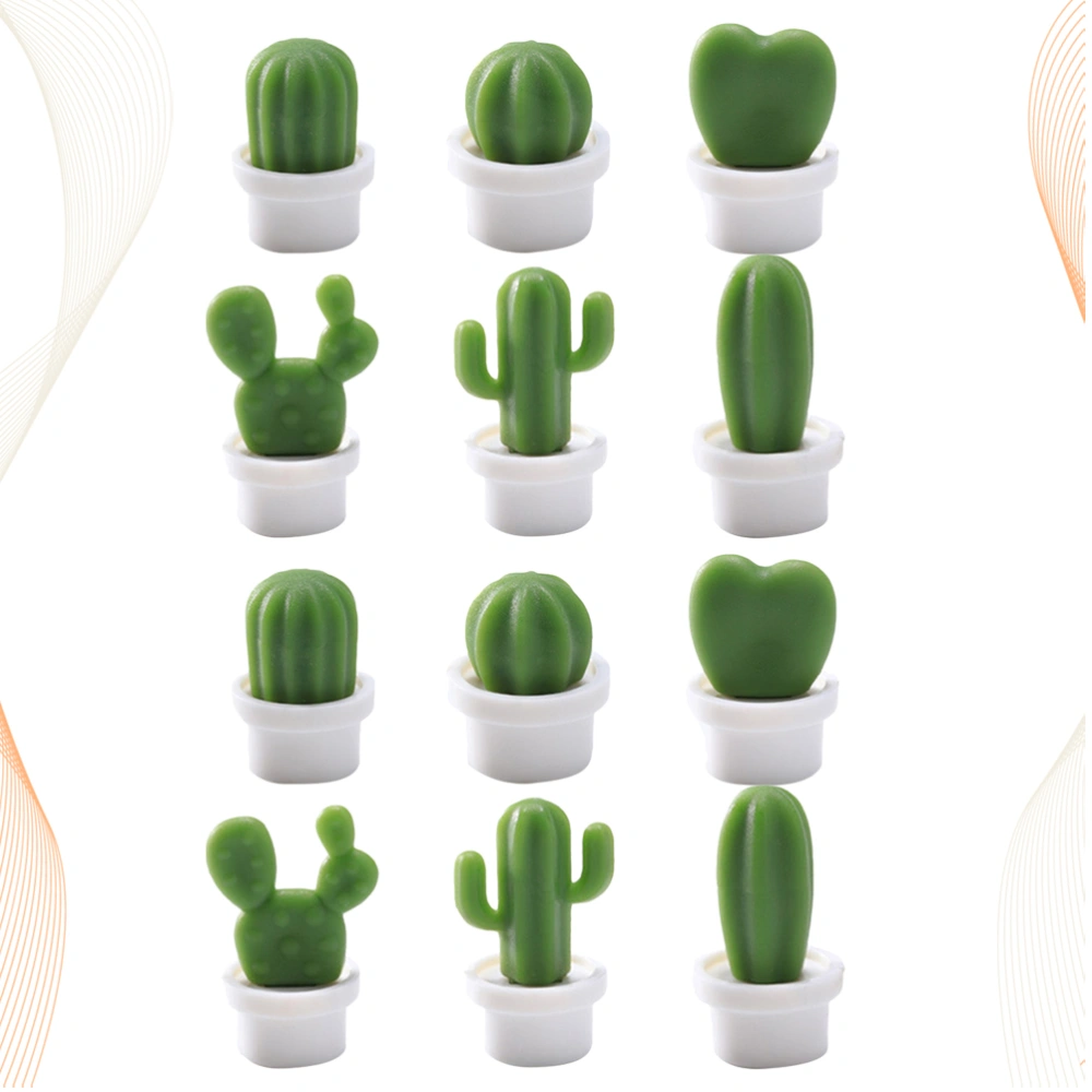 12pcs Cactus Shape Refrigerator Magnetic Stickers Simulation Succulents Message Sticker for Home Decoration (White)