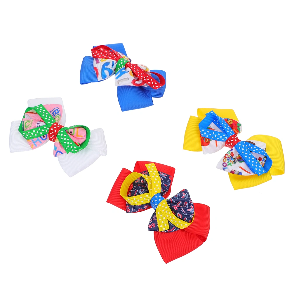 4pcs Bows Clip Little Girls Hair Bows Barrette Girl Printed Party Hair Bows