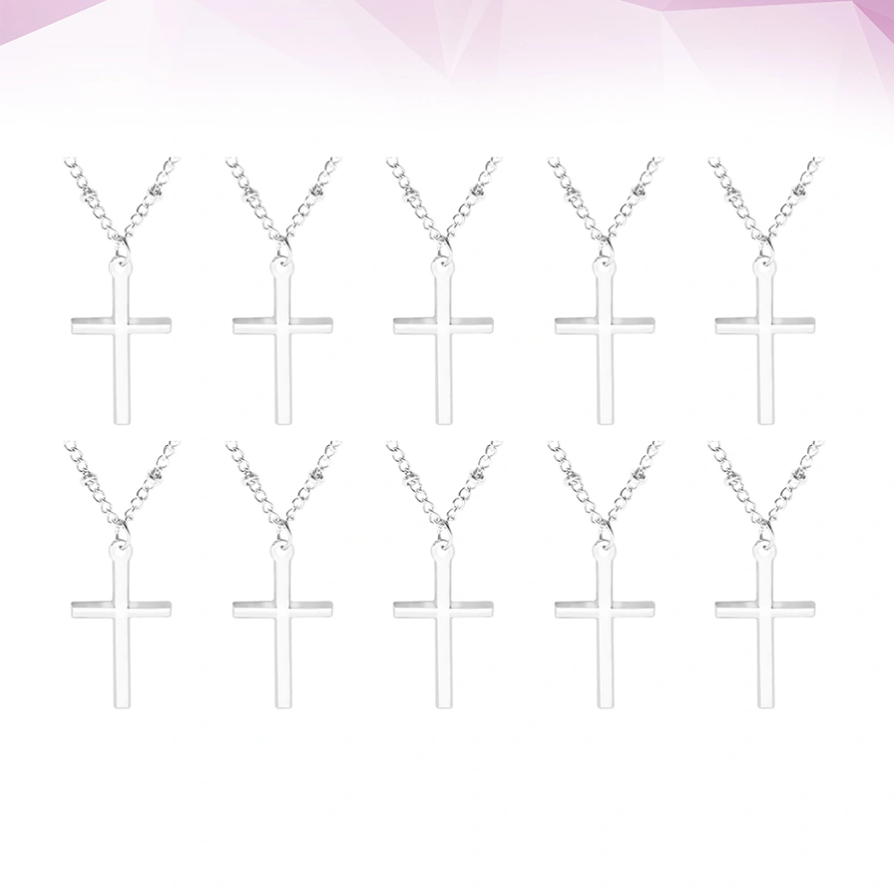 10 Pcs Vintage Jesus Cross DIY Hanging Pendant Necklace Christian Cross Chain Decorations Jewelry Necklace Ornaments for Women Men Couple (Silver)